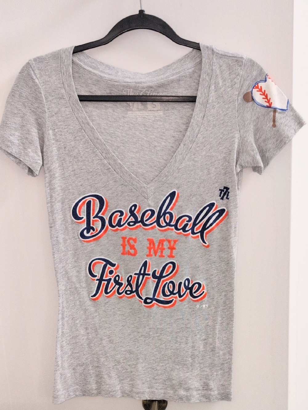 Mets "The 7 Line" Baseball Is My First Love Grey V-Neck Tee